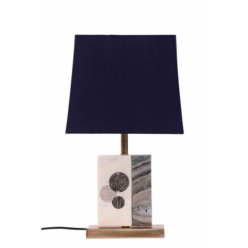 Blaze Printed Fabric Table Lamp With Marble & Brass Base - Blue,White media 4