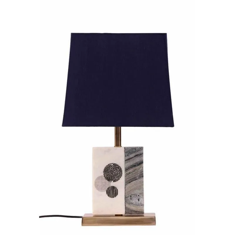 Blaze Printed Fabric Table Lamp With Marble & Brass Base - Blue,White media 4