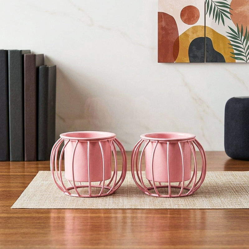 Steela Round Planter (Pink) - Set Of Two