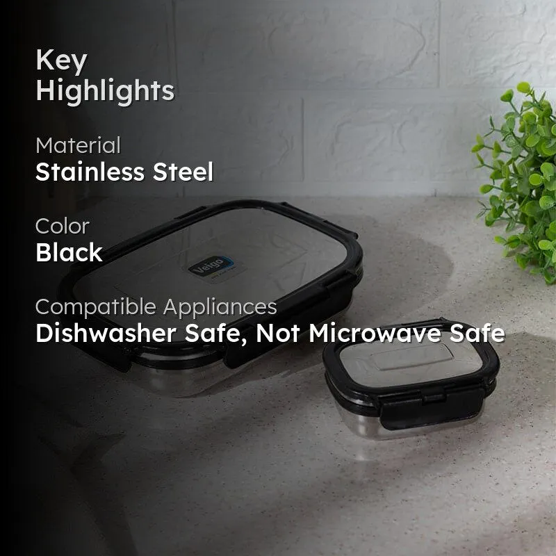 Viora Black Stainless Steel Lunch Box (775/150 mL) - Two Piece Set media 2
