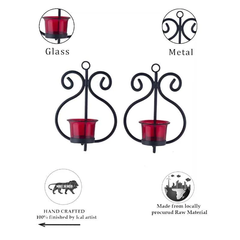 Seina Black Frame Sconce Candle Holder (Red) - Set Of Two media 6