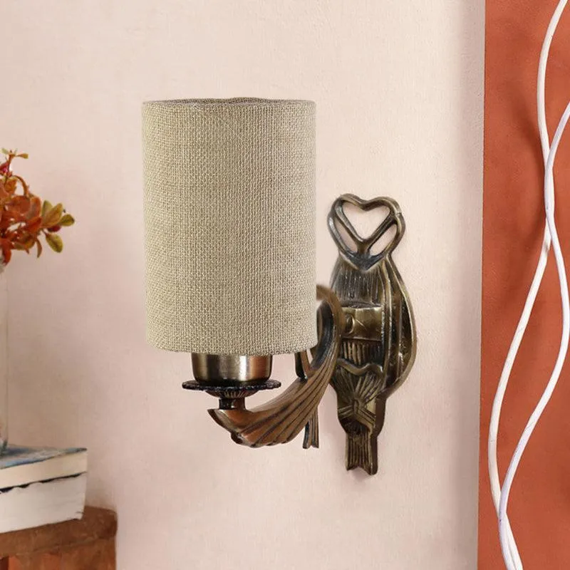 Love Gleam Atva Cylindrical Fabric & Metal Wall Lamp - Beige media 3