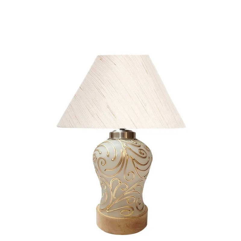 Lumithra Cotton & Wood Table Lamp - OffWhite media 4