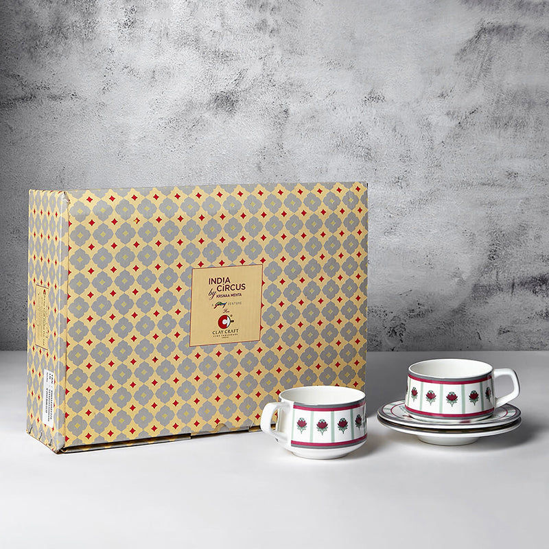 India Circus Cherrywood Bone Chine Cup And Saucer Set (180 mL Each) - Set of Six media 4