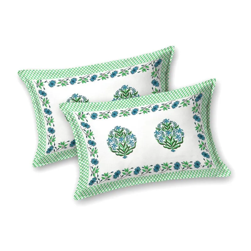 Rangen Cotton Bedsheet (White,Green) - 240 TC media 4