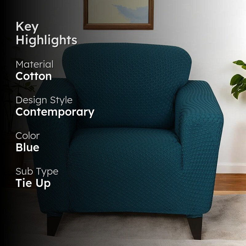 Pearl Cloud Solid Cotton Sofa Cover (Blue) - Single Seater media 2