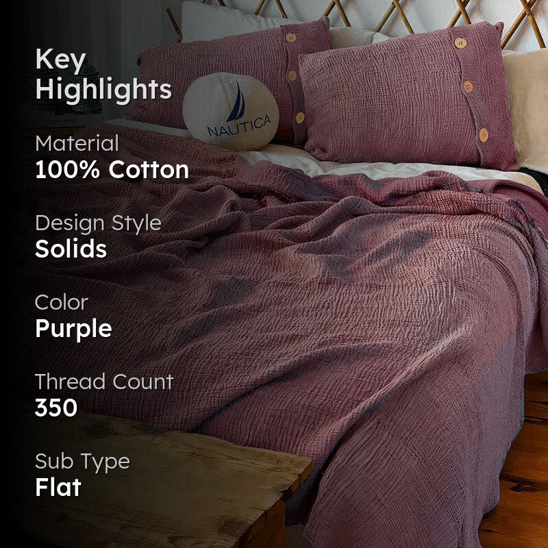 Nautica Champagne Whisper Solid Cotton Bedsheet (Dusty Pink) - 350 TC media 2