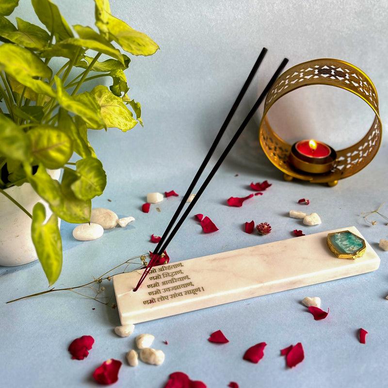 Nmokar Mantra Marble Incense Holder With Agate Plating - Green media 3