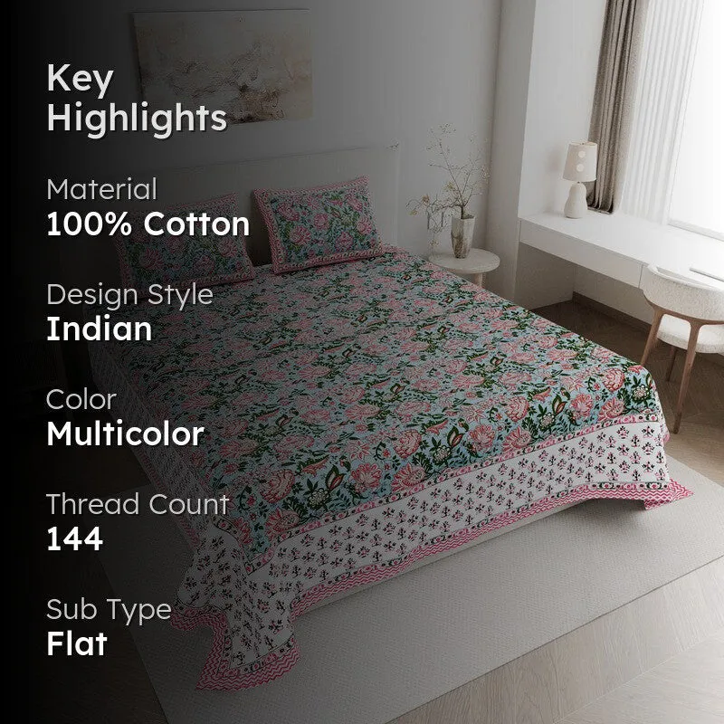 BlossomAura Cotton Bedsheet (Light Pink) - 144 TC media 2