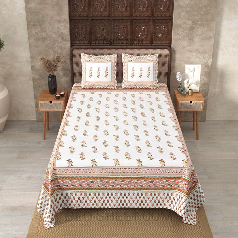 Vira Ethnic Cotton Bedsheet (White,Brown) - 180 TC media 3