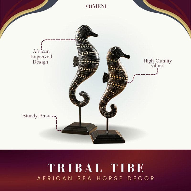 Tribal Wave Seahorse Showpiece - Set Of Two media 5