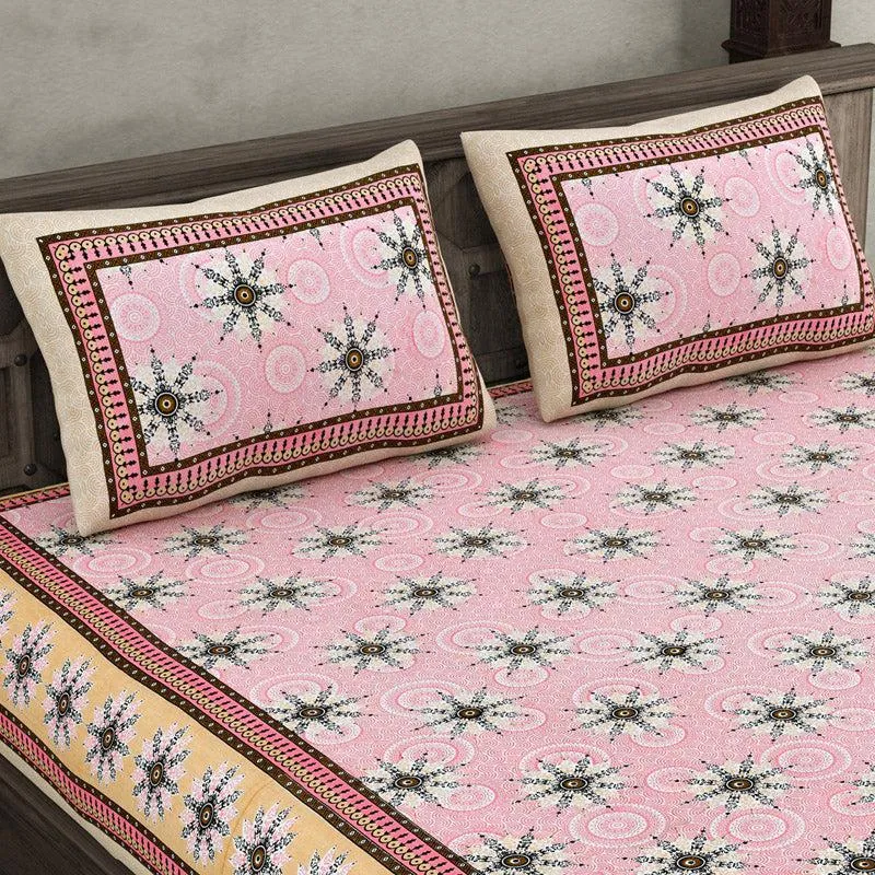 Taara Ethnic Printed Cotton Bedsheet (Pink) - 160 TC media 3