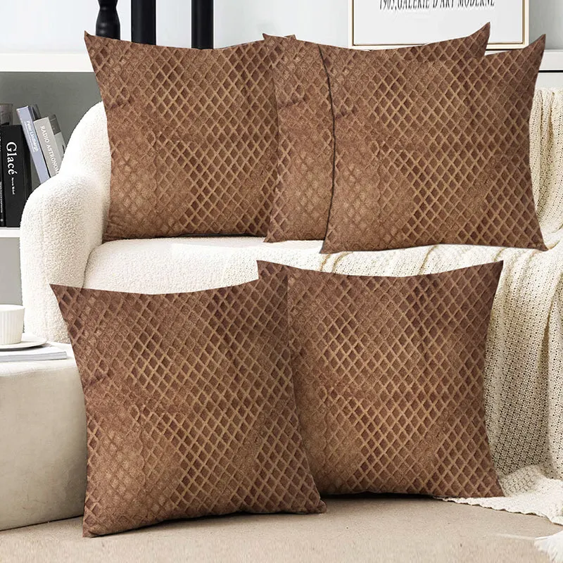Luxe Diamond Velvet Cushion Cover (Brown) - Set Of Five media 1