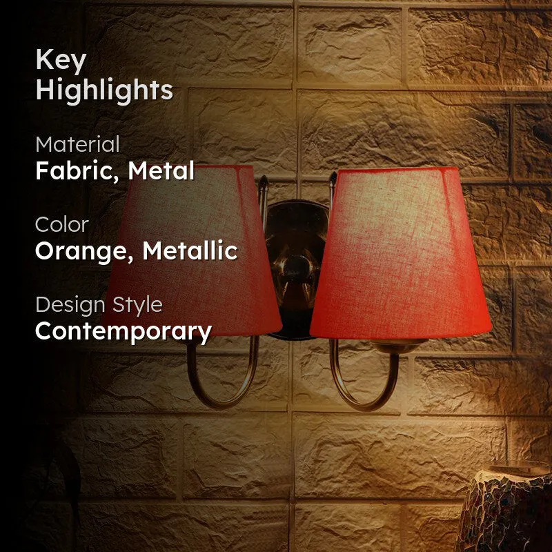 Veda Duo Conical Fabric & Metal Wall Lamp - Orange media 2