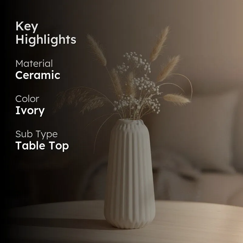 Flutia Ribbed Cylindrical Ceramic Vase - Ivory media 2