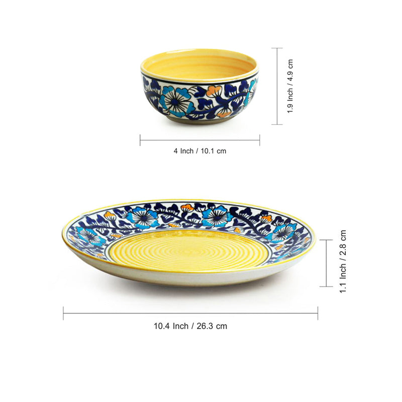 Indigo Garden Handpainted Microwave Safe Ceramic Dinner Set (220 mL Each) - 3 Piece Set media 5