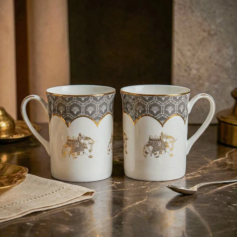 Gilded Legacy Classic 24k Gold Brushed Porcelain Coffee Mug (280 mL Each/Grey) - Set Of Four media 3