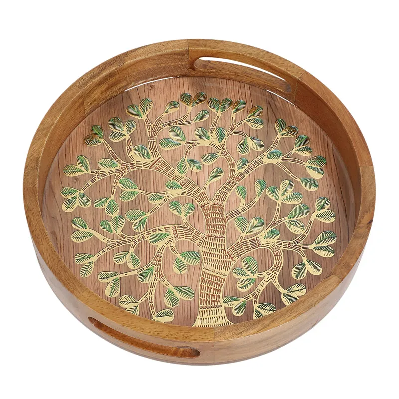 Sona Patta Round Wooden Serving Tray - Set of Two media 5