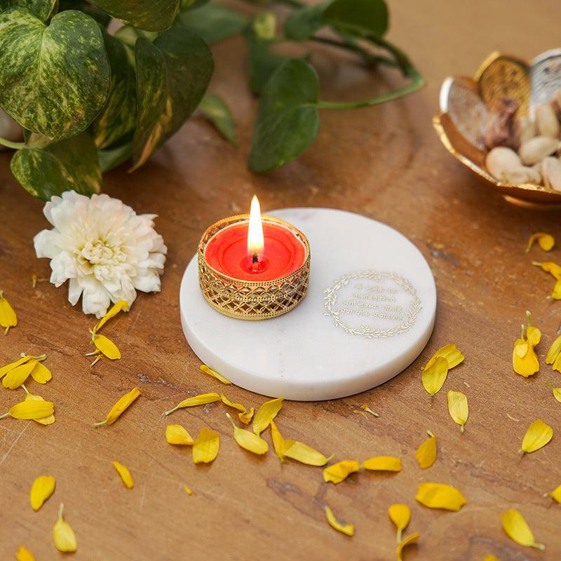 Marble Gayatri Mantra Religious Tea Light Holder