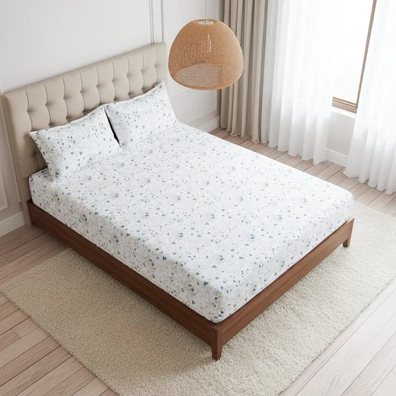 Vishva Floral Cotton Bedsheet (Turquoise) - 180 TC media 1