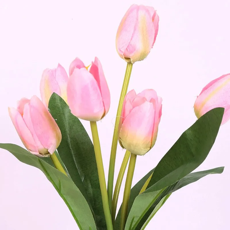 Artificial Tulip Flower Plant With Black Plastic Pot - Light Pink media 5