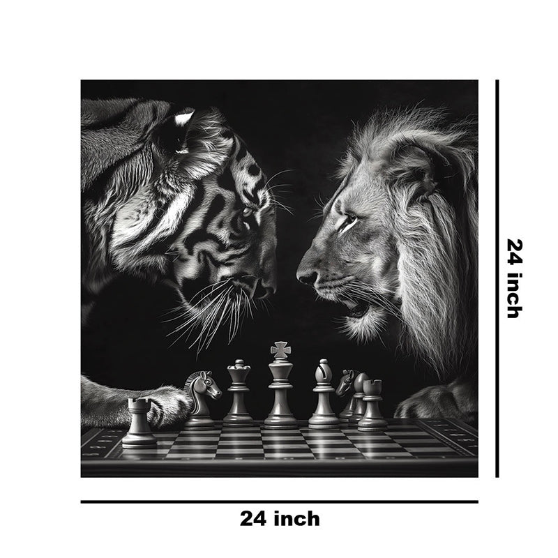 Lion Vs Tiger In Chess Poly Canvas Wall Painting media 9
