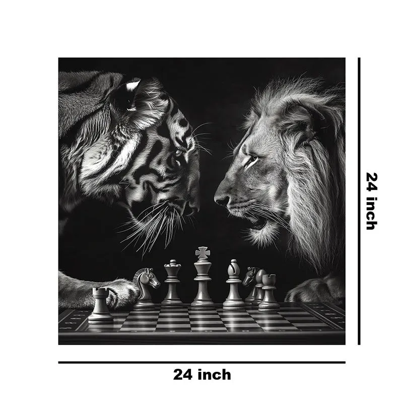 Lion Vs Tiger In Chess Poly Canvas Wall Painting media 9