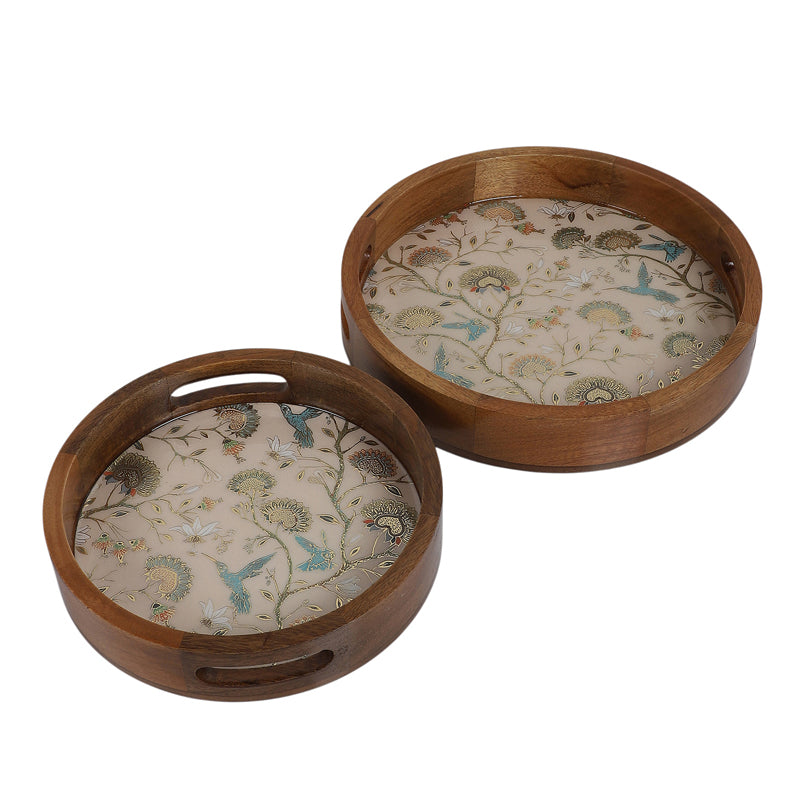 Blossom Glow Round Wooden Serving Tray - Set of Two media 3