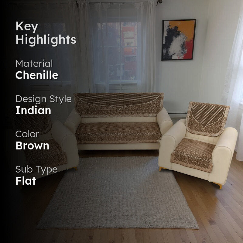 Petite Leave Chenille Sofa Cover - Brown media 2
