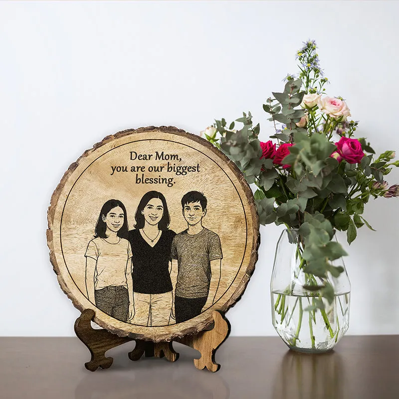 Mom: Our Biggest Blessing Wood Showpiece - Round media 1