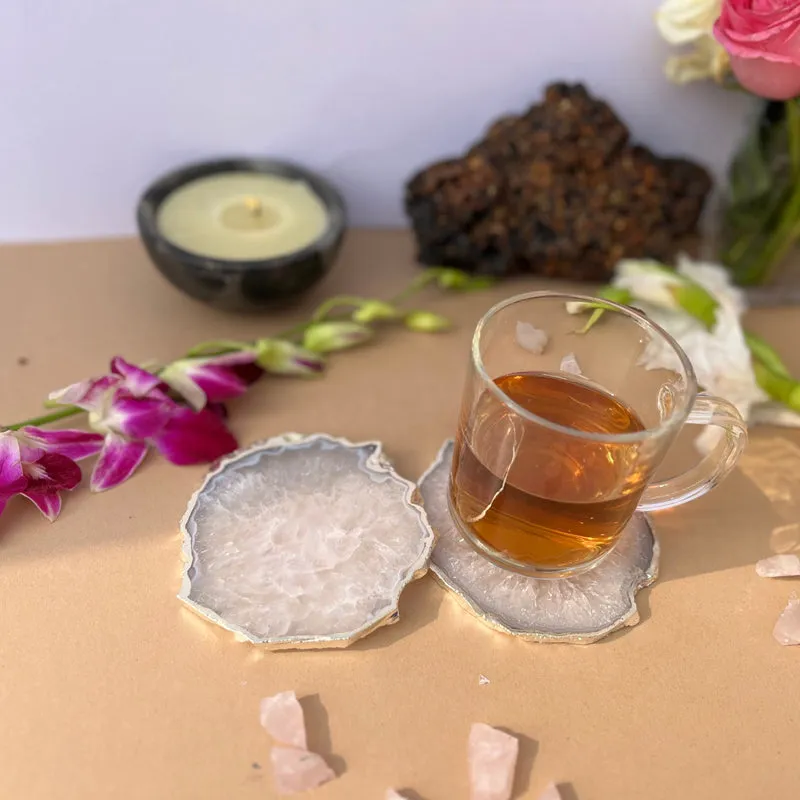 Byrona Handcrafted Crystal Agate Coaster (White) - Set Of Two media 4