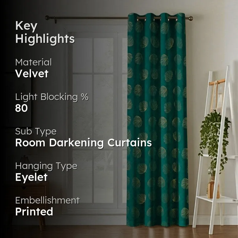 Glow Line Printed Velvet Curtain - Green,Gold media 2