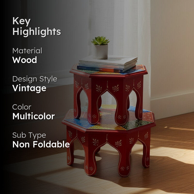 RangRiwaaz Painted Stool - Set Of Two media 2