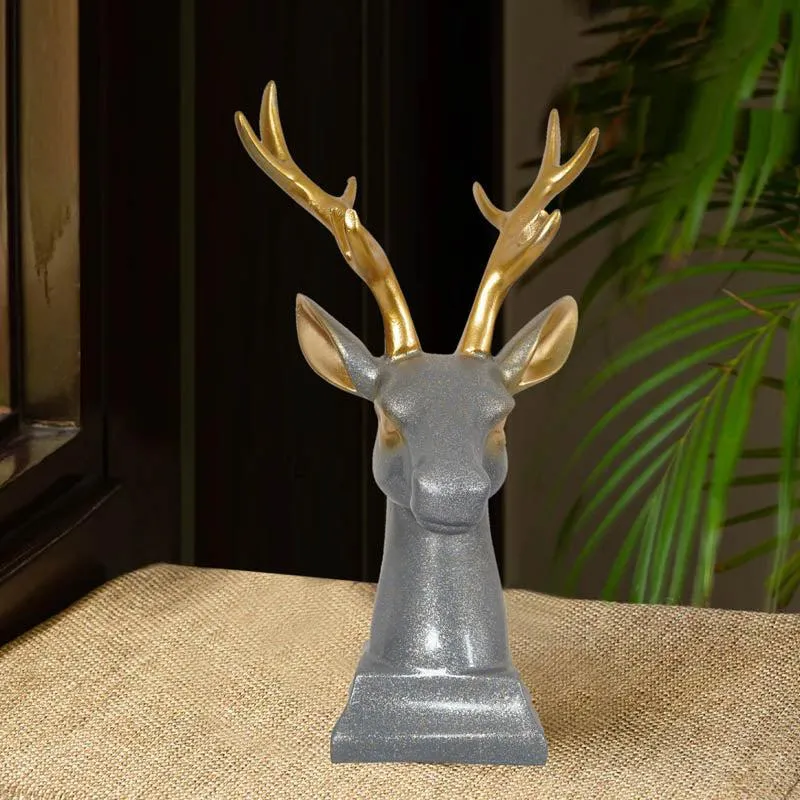 Gilded Stag Painted Polyresin Show Piece - Grey media 1