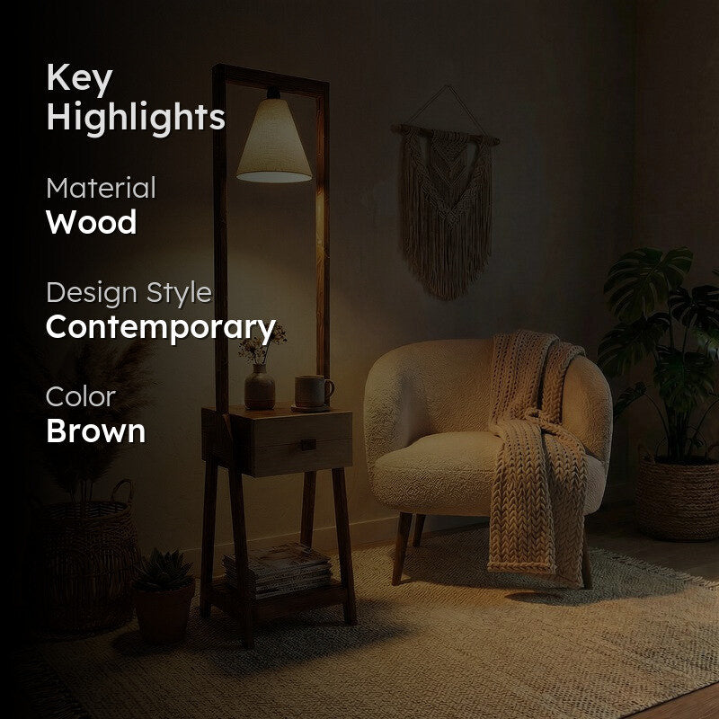 NeutralGlow Wooden Floor Lamp - Brown media 2