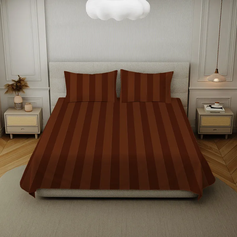 Elegance Striped Cotton Bedsheet (Brown) - 210 TC media 4