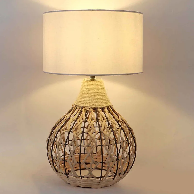 Lucenta Weave Bamboo Table Lamp - White,Beige media 3