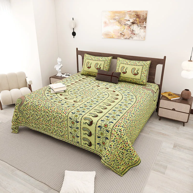 Aanchal Ethnic Cotton Bedsheet (Light Green) - 180 TC media 1