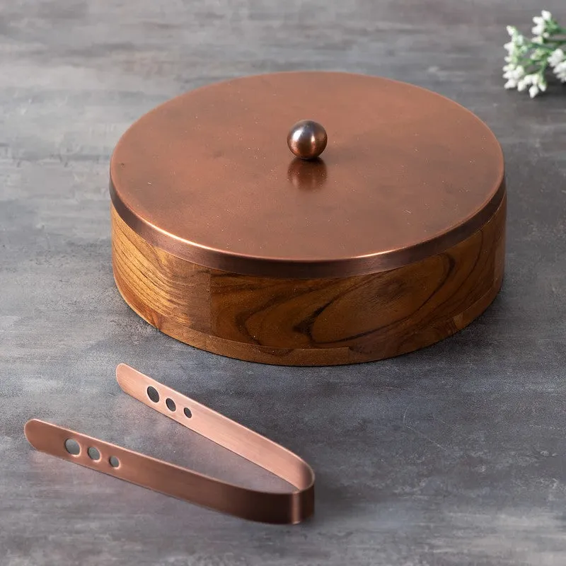Elantra Teak Wood Round Masala Box - Three Piece Set media 5