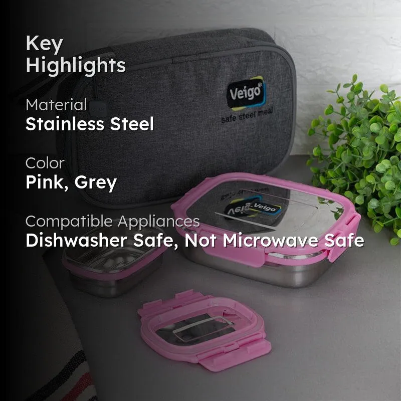 Delica Pink Lunch Box With Pouch (550/150 mL) - Two Piece Set media 2