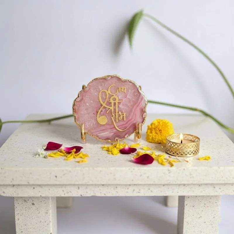 Jai Shri Ram Handcrafted Agate Religious Accent - Pink media 3