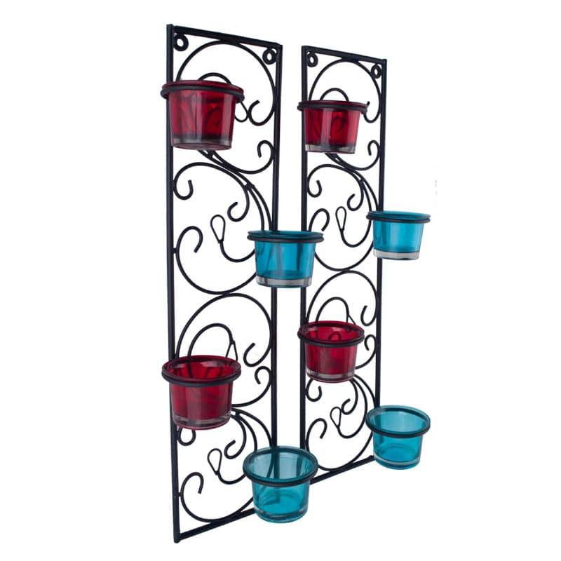 Twisted Luminaire Candle Holder (Turquoise & Red) - Set Of Two media 4