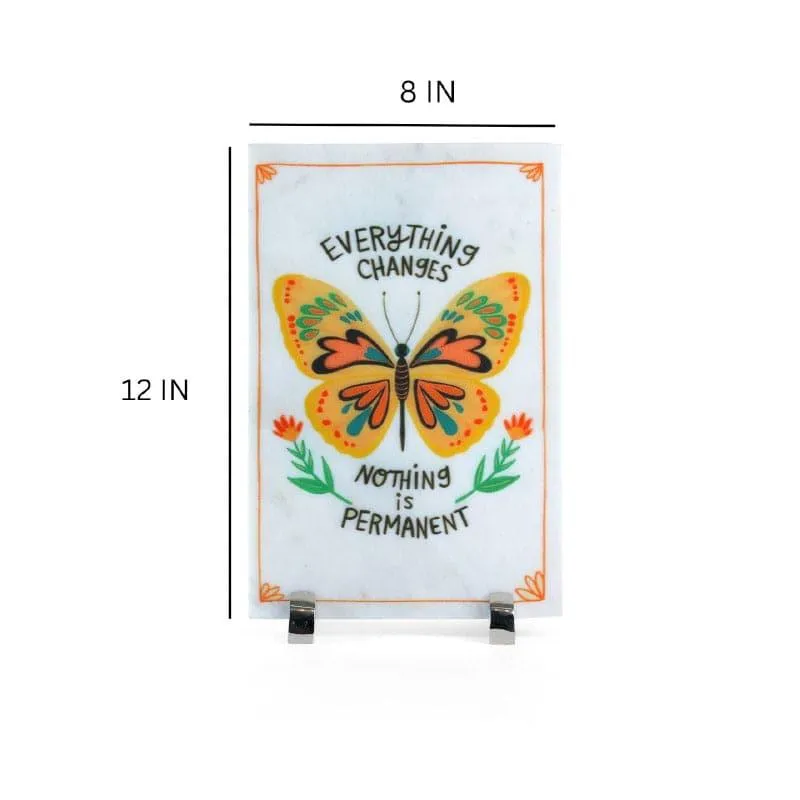 Nothing Is Permanent Butterfly Printed Marble Showpiece media 6