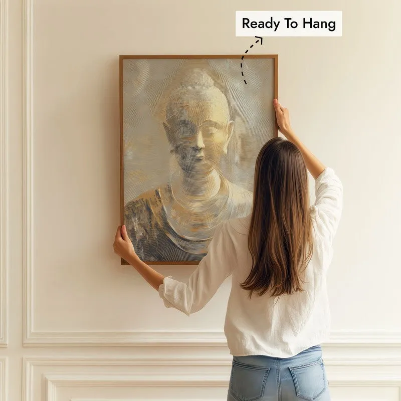 Serene Buddha In Golden Calm Wall Painting With Brown Frame media 5