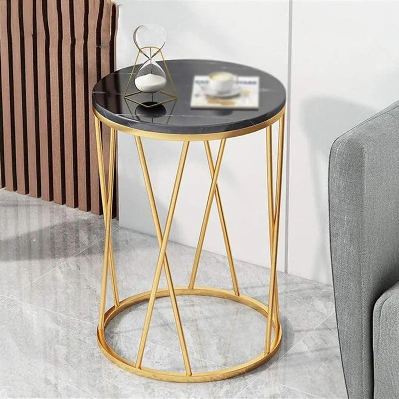 Onyx Drift Metal Accent Table with Marble Top media 1