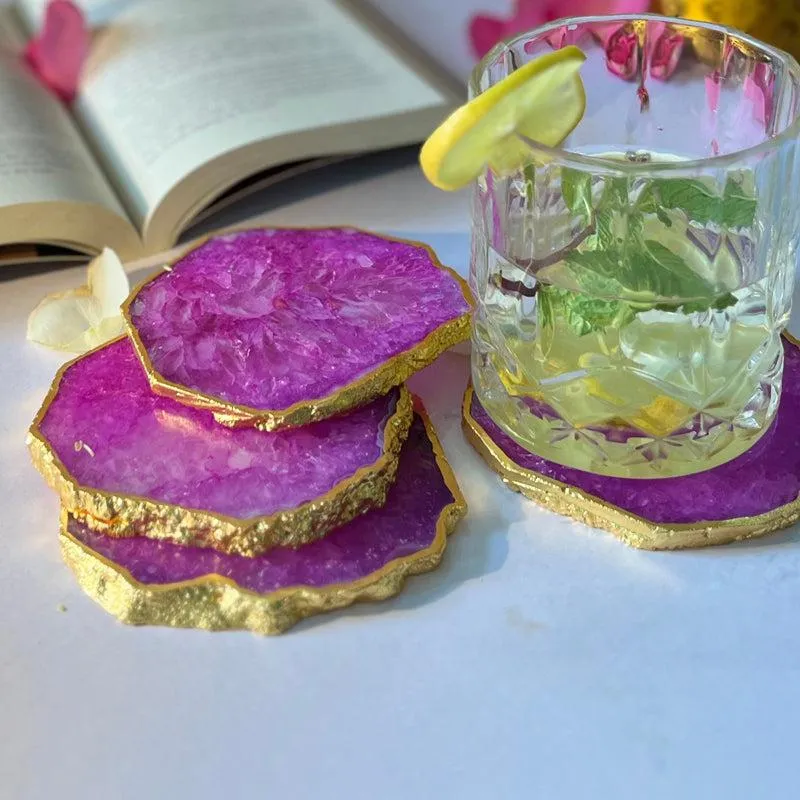 Celeste Handcrafted Crystal Agate Coaster (Pink) - Set Of Four media 5