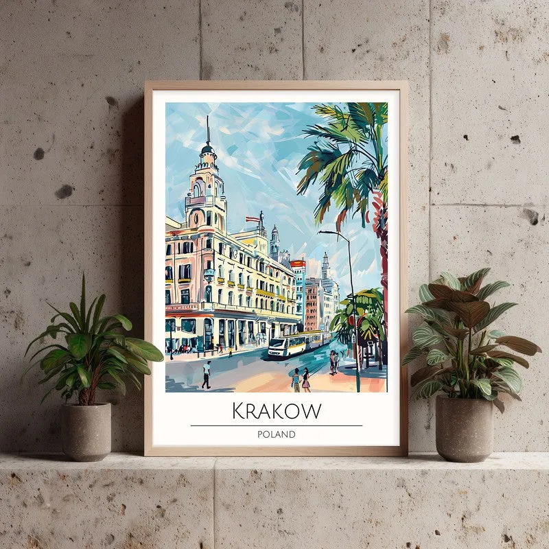 Vintage Krakow Framed Canvas Archival Canvas Wall Painting - Natural Brown Frame media 3