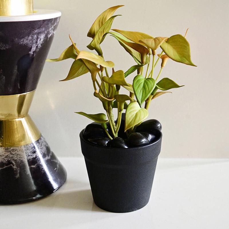 Moniva Artificial Pothos/Money Plant With Black Plastic Pot (Yellow) - 19 cm media 3