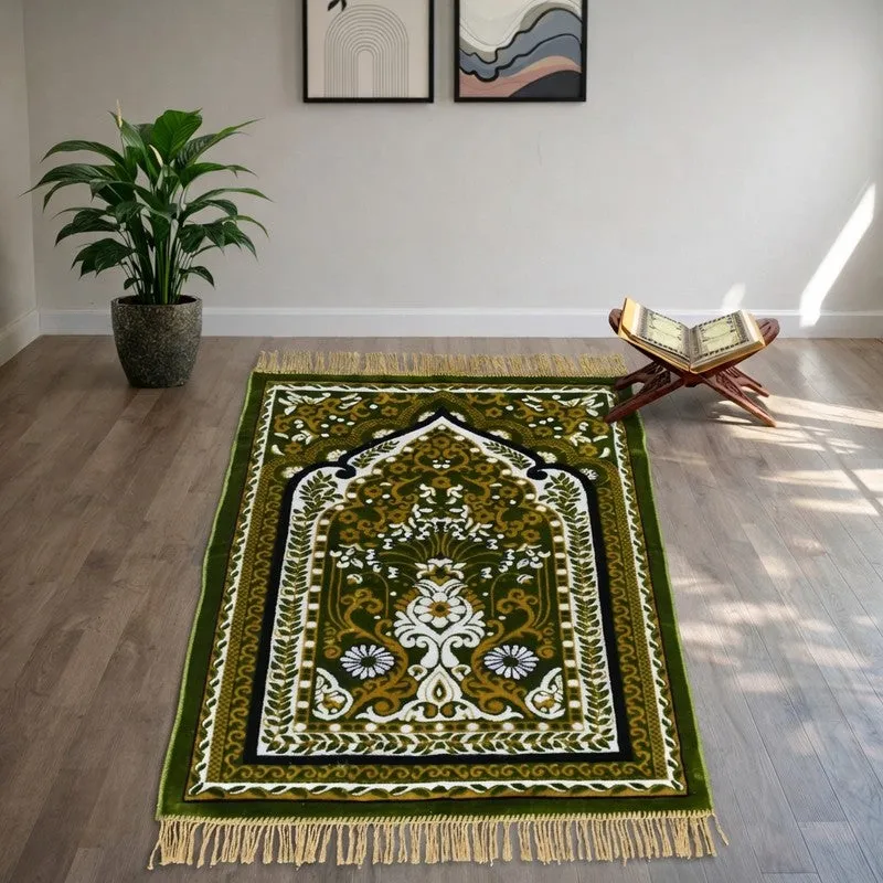 Sakinara Velvet Prayer Mat - Beige,Olive media 1