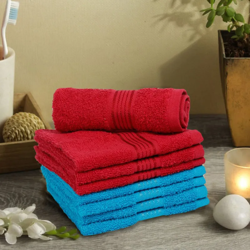 Bodil Face Towel (Red,Sky Blue) - Set Of Eight media 1